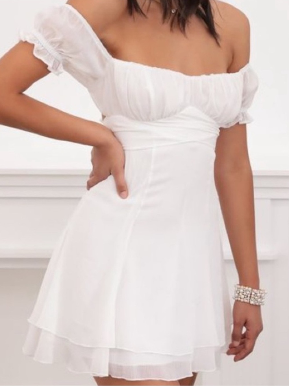 Lucy in the Sky White Off-Shoulder Mini Dress